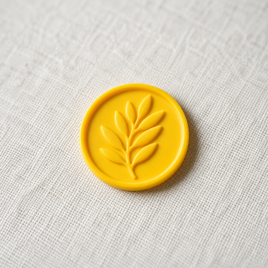 Primer plano de un sello adhesivo Rama de olivo amarillo Minimal