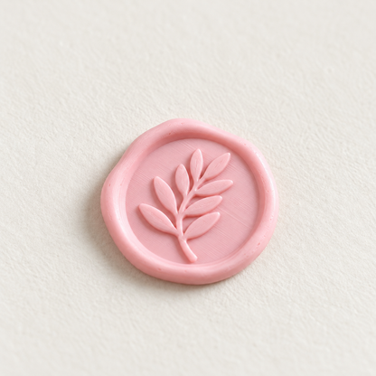 Primer plano de un sello adhesivo Rama de olivo rosa Minimal con borde rústico