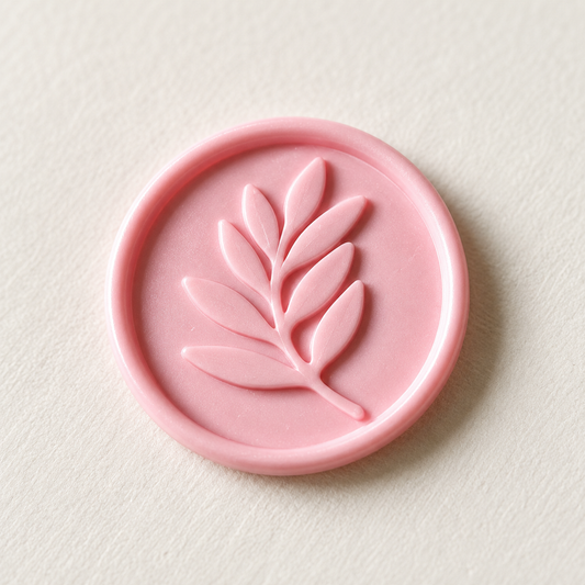 Primer plano de un sello adhesivo Rama de olivo rosa Minimal