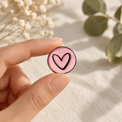 Sello adhesivo Corazón rosa y negro Signature sostenido en la mano